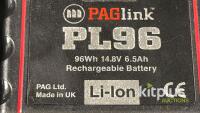 PAGlink PL96T V-Mount Batteries [Qty 8] & PL16 Chargers [Qty 5] &ndash; 96Wh Li-Ion, 14.8V, 6.5Ah - 3