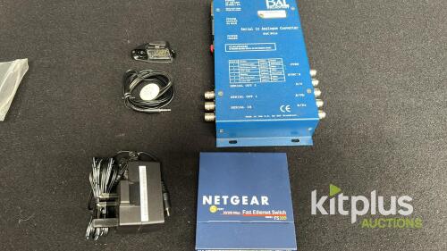 BAL Broadcast SAC 011A Serial to Analogue Converter & Netgear FS105 5-Port Ethernet Switch w/Accs