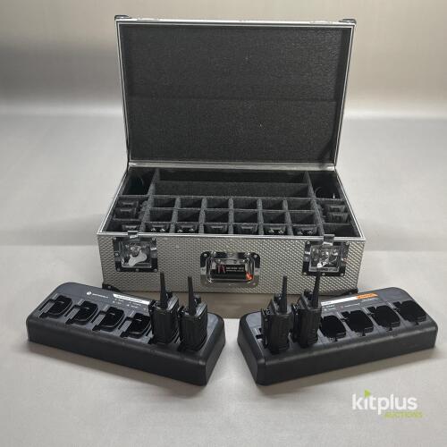 Motorola Silver Flight Case, 12x Motorola DP1400 UHF Handheld Two-Way Radio, 13x Motorola PMNN4251 NiMH 1400mAh Battery Pack for DP1400 Two-Way Radio, 11101