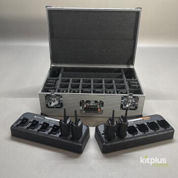 Motorola Silver Flight Case, 12x Motorola DP1400 UHF Handheld Two-Way Radio, 13x Motorola PMNN4251 NiMH 1400mAh Battery Pack for DP1400 Two-Way Radio, 11101