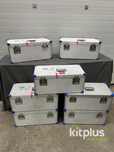 Heavy Duty Aluminum Flight Case, 28"x14"x12" with Custom Foam, Lockable, Stackable Blue Corners Qty 7