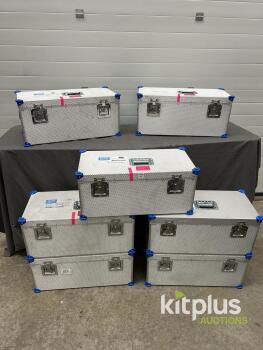 Heavy Duty Aluminum Flight Case, 28"x14"x12" with Custom Foam, Lockable, Stackable Blue Corners Qty 7