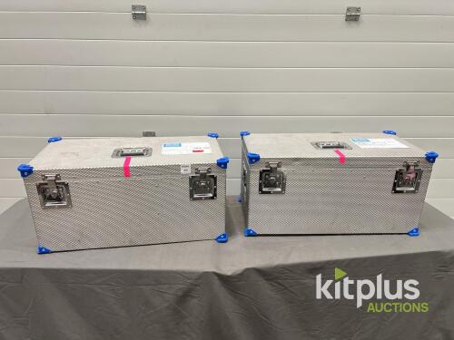 Aluminum Transport Case, 28x15x12 in, Foam Insert, Stackable, Dual Latch, Blue Corners Qty 2