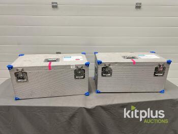 Aluminum Transport Case, 28x15x12 in, Foam Insert, Stackable, Dual Latch, Blue Corners Qty 2