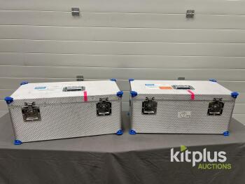 Aluminum Transport Case, 28x15x12 in, Foam Insert, Stackable, Dual Latch, Blue Corners Qty 2