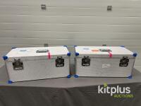 Aluminum Transport Case, 28x15x12 in, Foam Insert, Stackable, Dual Latch, Blue Corners Qty 2