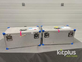 Aluminum Transport Case, 28x15x12 in, Foam Insert, Stackable, Dual Latch, Blue Corners Qty 2