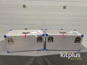 Aluminum Transport Case, 28x15x12 in, Foam Insert, Stackable, Dual Latch, Blue Corners Qty 2