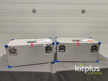 Aluminum Transport Case, 28x15x12 in, Foam Insert, Stackable, Dual Latch, Blue Corners Qty 2