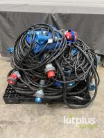 Industrial IEC 60309 Extension Cable Lot, Mixed 16A/32A, 3-Phase & Single-Phase, ~10 Cables, Pallet