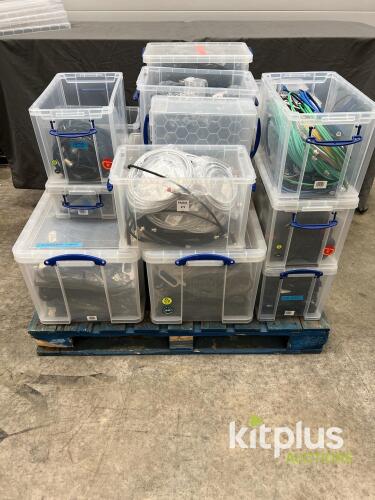 Bulk Mixed HDMI, IEC, Ethernet, Power & AV Cable Lot &ndash; 300+ Items in Stackable Bins, UK/EU Plugs