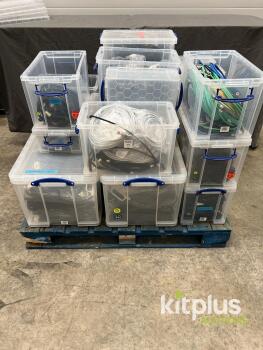 Bulk Mixed HDMI, IEC, Ethernet, Power & AV Cable Lot &ndash; 300+ Items in Stackable Bins, UK/EU Plugs