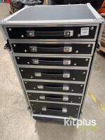 7-Drawer Rolling Tool Chest Road Case, Black, kitplus #665, Lockable Drawers, Caster Wheels. Missing front and rear panels. - 2