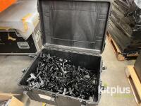 Bulk Lot of Approx. 100 Black 4" Plastic Spring Clamps with Heavy Duty Hard Case, Event Rental