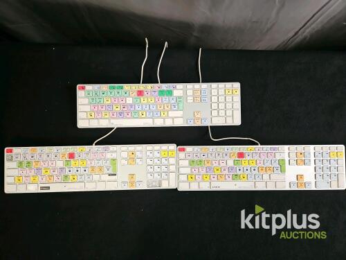 3 x Apple A1243 USB Keyboards with Final Cut Pro Shortcut Overlays, Numeric Keypad, Set of 3