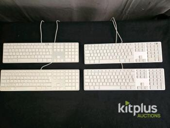 4 x Apple A1243 Wired USB Keyboard UK Layout with Numeric Keypad, Aluminum, White Keys