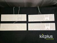 4 x Apple A1243 Wired USB Keyboard UK Layout with Numeric Keypad, Aluminum, White Keys
