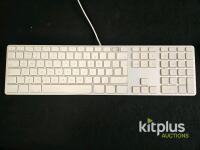 4 x Apple A1243 Wired USB Keyboard UK Layout with Numeric Keypad, Aluminum, White Keys - 6